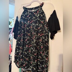 Celeste Black Floral Raglan Top with Cream Shoulders